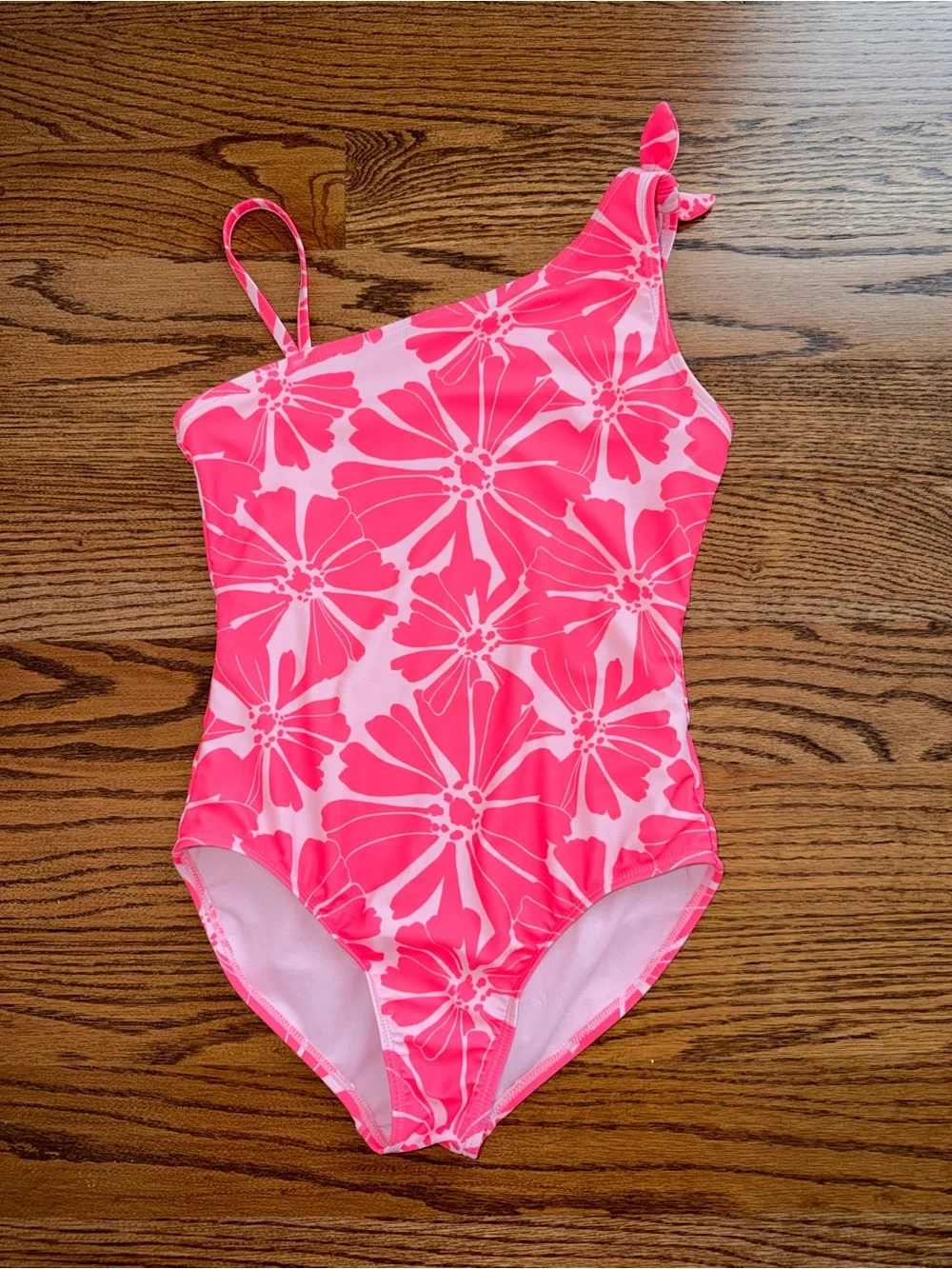 GAP Kids Neon Pink Floral One Shoulder Swimsuit Girls XL